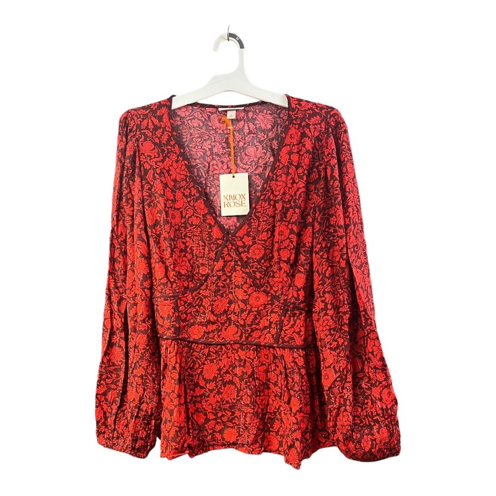 Knox Rose Long Sleeve Embroidered
Blouse -Red Floral